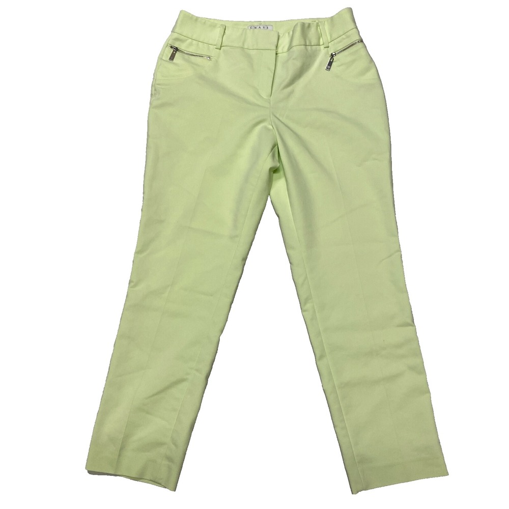 Chaus Dena High-Rise Ankle Pants Womens 8 Light Green Zipper Pocket Straight Leg